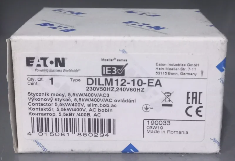 Eaton Moeller DILM12-10-EA 5.5kW 12A Güç Kontaktörü (Sıfır - Kutulu)